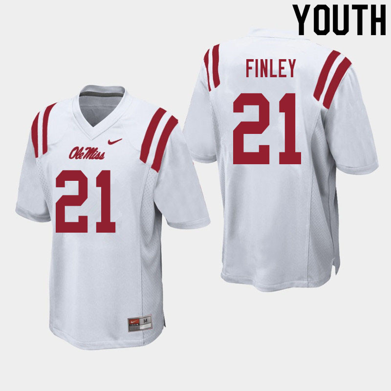 Youth #21 A.J. Finley Ole Miss Rebels College Football Jerseys Sale-White - Click Image to Close